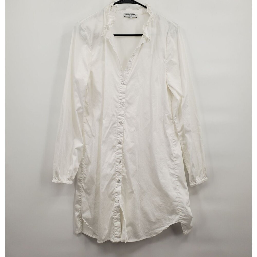 Opening Ceremony White Ruffle-Trim Button Midi Shirt Dress